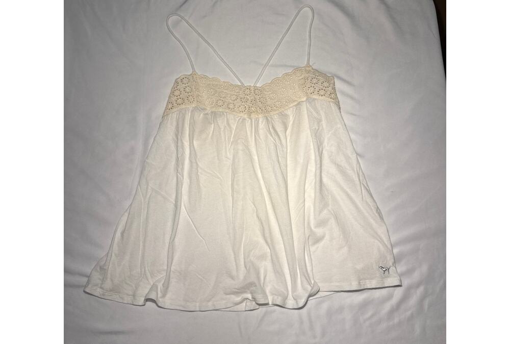 Victoria’s Secret PINK Women’s Large White Eyelet Babydoll Cami Tank Top Y2K